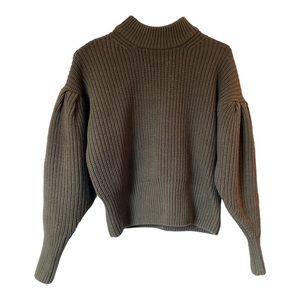 H&M women’s cropped moss knit sweater with pleated and full sleeves size XS